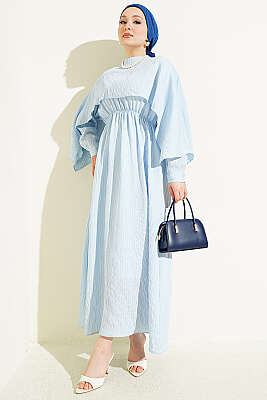 Omuz Pelerinli Pul Detaylı Elbise Bebe Mavi - ASME