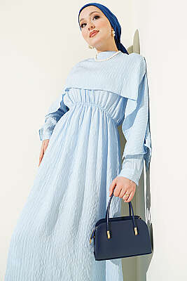 Omuz Pelerinli Pul Detaylı Elbise Bebe Mavi - Elbise