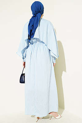 Omuz Pelerinli Pul Detaylı Elbise Bebe Mavi - Elbise