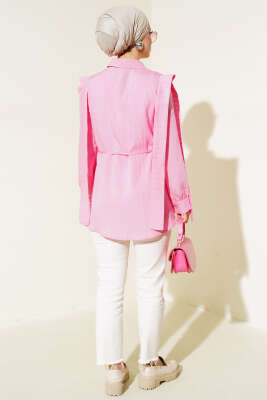 Omuz Pelerinli Taş Düğmeli Gömlek Pembe - Gömlek