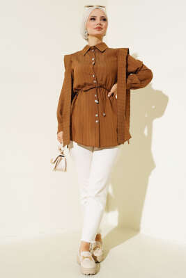 Omuz Pelerinli Taş Düğmeli Gömlek Taba - Gömlek