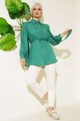 Omuz Pelerinli Taş Düğmeli Gömlek Yeşil - Gömlek