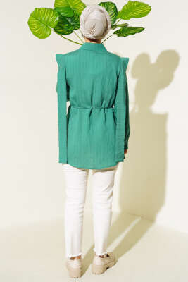 Omuz Pelerinli Taş Düğmeli Gömlek Yeşil - Gömlek