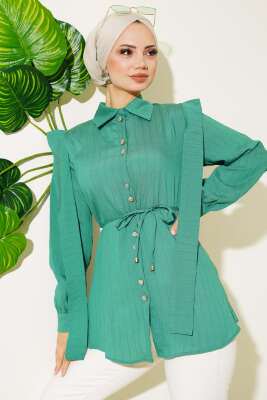 Omuz Pelerinli Taş Düğmeli Gömlek Yeşil 