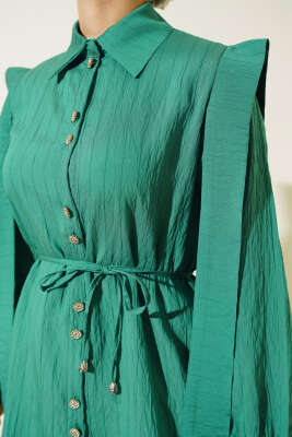 Omuz Pelerinli Taş Düğmeli Gömlek Yeşil - Gömlek