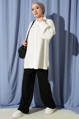 Omuz Pelerinli Taşlı Tensel Gömlek Ekru - Gömlek