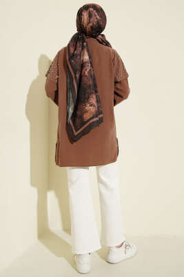 Omuz Pelerinli Taşlı Tensel Gömlek Kahve - Gömlek