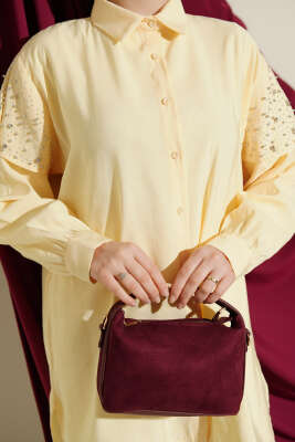 Omuz Pelerinli Taşlı Tensel Gömlek Sarı - Gömlek