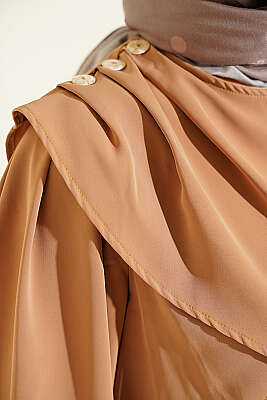 Omuz Pile Detaylı Elbise Camel - Elbise
