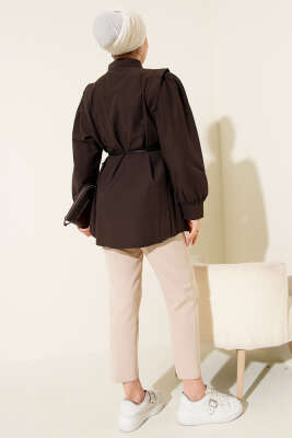 Omuz Pileli Kemerli Gömlek Acı Kahve - Gömlek