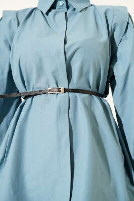 Omuz Pileli Kemerli Gömlek İndigo - Gömlek