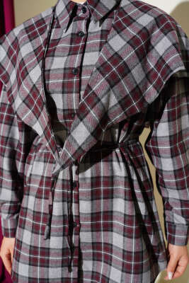 Omuz Şallı Ekoseli Gömlek Bordo - Gömlek