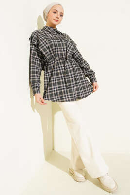 Omuz Şallı Ekoseli Gömlek Haki - Gömlek