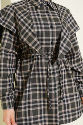 Omuz Şallı Ekoseli Gömlek Haki - Günün Seçilenleri