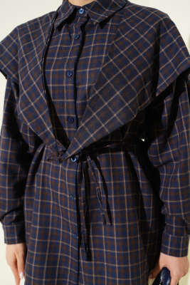 Omuz Şallı Ekoseli Gömlek Lacivert - Gömlek