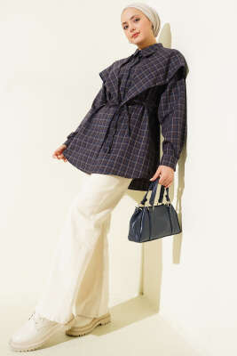 Omuz Şallı Ekoseli Gömlek Lacivert - Günün Seçilenleri