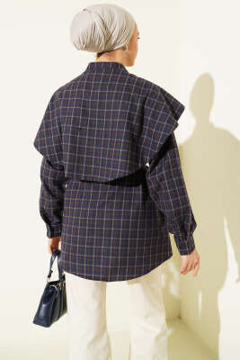 Omuz Şallı Ekoseli Gömlek Lacivert - Günün Seçilenleri