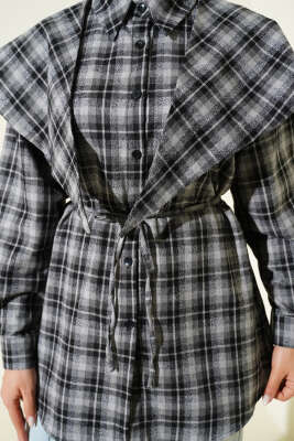 Omuz Şallı Ekoseli Gömlek Siyah - Gömlek