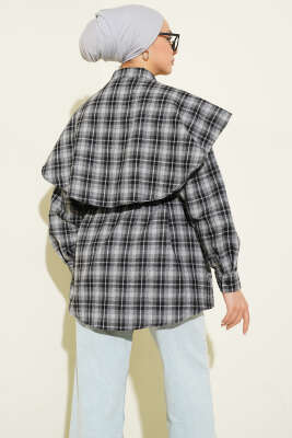 Omuz Şallı Ekoseli Gömlek Siyah - Günün Seçilenleri