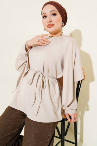 Omuz Şallı Loyşa Tunik Bej - Tunik