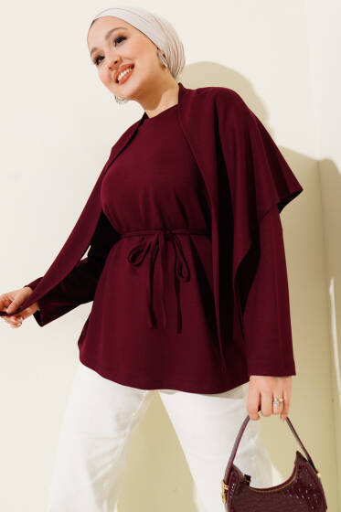 Omuz Şallı Loyşa Tunik Bordo - Tunik