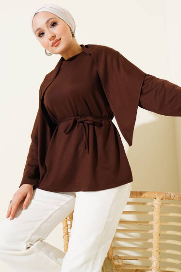 Omuz Şallı Loyşa Tunik Kahve - Tunik