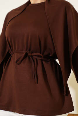 Omuz Şallı Loyşa Tunik Kahve - Tunik