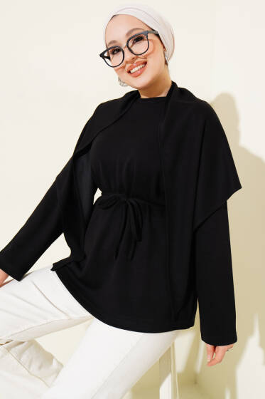Omuz Şallı Loyşa Tunik Siyah - Tunik