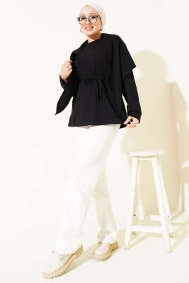 Omuz Şallı Loyşa Tunik Siyah - Tunik