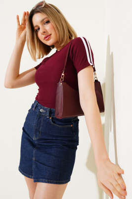 Omuz Şeritli Crop Bordo - Kadın Giyim Modelleri