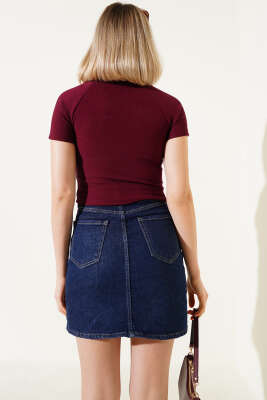 Omuz Şeritli Crop Bordo - Kadın Giyim Modelleri