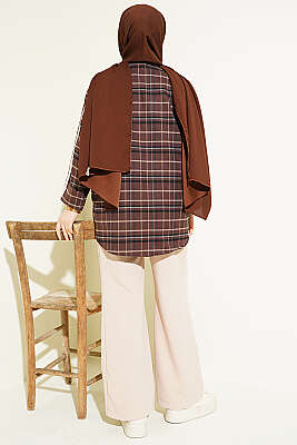 Omuz Şeritli Ekoseli Gömlek Acı Kahve - Gömlek