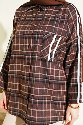 Omuz Şeritli Ekoseli Gömlek Acı Kahve - Gömlek