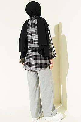 Omuz Şeritli Ekoseli Gömlek Füme - Gömlek