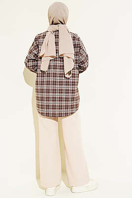 Omuz Şeritli Ekoseli Gömlek Kahve - Gömlek