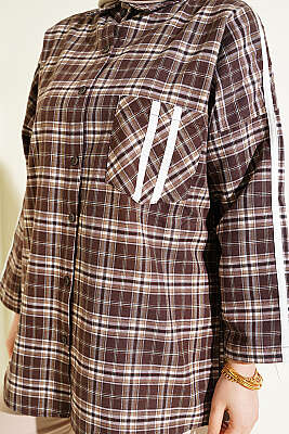 Omuz Şeritli Ekoseli Gömlek Kahve - Gömlek