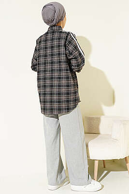 Omuz Şeritli Ekoseli Gömlek Siyah - Gömlek