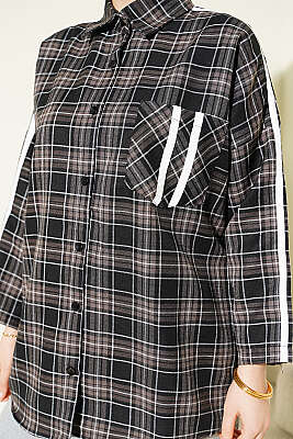 Omuz Şeritli Ekoseli Gömlek Siyah - Gömlek