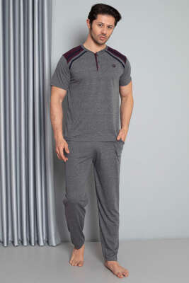 Omuz Şeritli Kısa Kol Erkek Pİjama Takımı Füme - Kadın Pijama Takımı