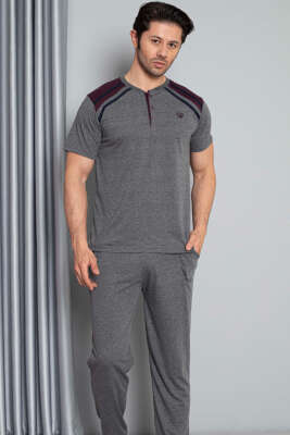 Omuz Şeritli Kısa Kol Erkek Pİjama Takımı Füme - Kadın Pijama Takımı