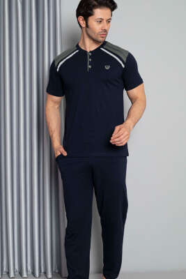 Omuz Şeritli Kısa Kol Erkek Pİjama Takımı Lacivert Füme - Kadın Pijama Takımı