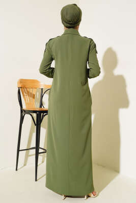 Omuz Taş Detaylı Elbise Haki - Tesettür Elbise