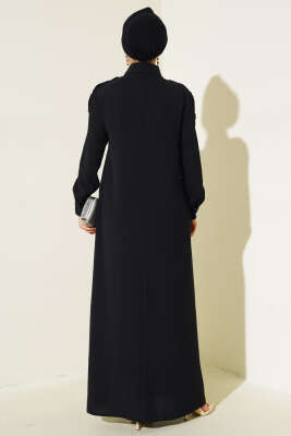 Omuz Taş Detaylı Elbise Siyah - Tesettür Elbise