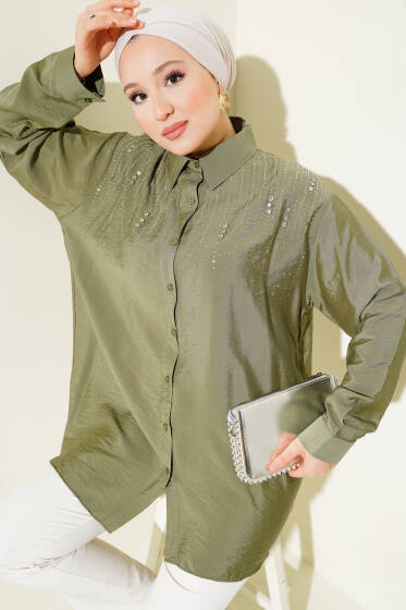 Omuz Taş Şeritli Gömlek Haki - Gömlek