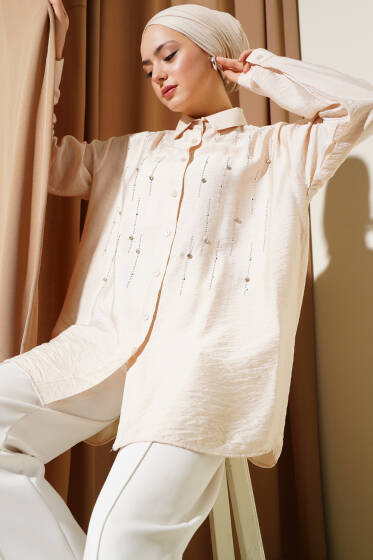 Omuz Taş Sıralı Gömlek Bej - Gömlek