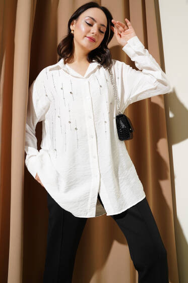 Omuz Taş Sıralı Gömlek Beyaz - Gömlek