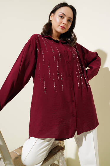 Omuz Taş Sıralı Gömlek Bordo - Gömlek