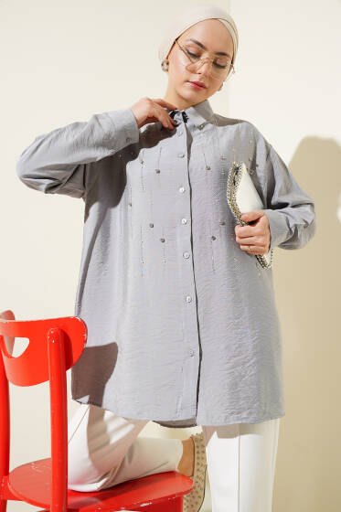 Omuz Taş Sıralı Gömlek Gri - Gömlek