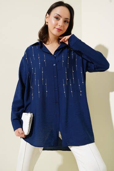Omuz Taş Sıralı Gömlek Lacivert - Gömlek
