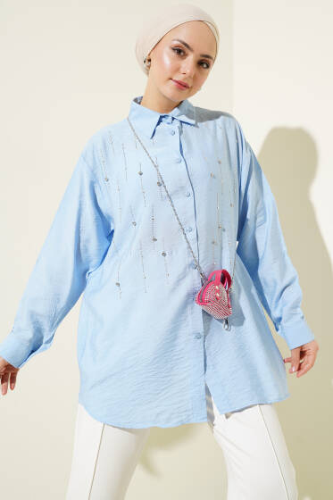 Omuz Taş Sıralı Gömlek Mavi - Gömlek